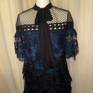 Self-Portrait Black and Blue Lace Dress